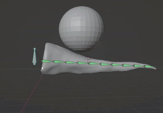 Example of dynamic bones and collision achieved with the BoneDynamics Pro addon