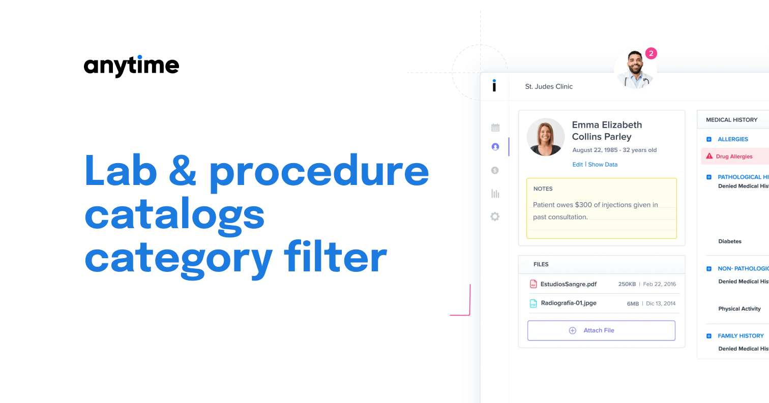 Lab & procedure catalogs category filter Anytime Clinical