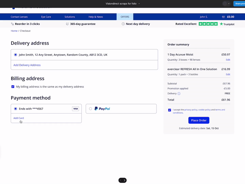 An example of a recurring purchase, the customer adds a different card than the one is saved