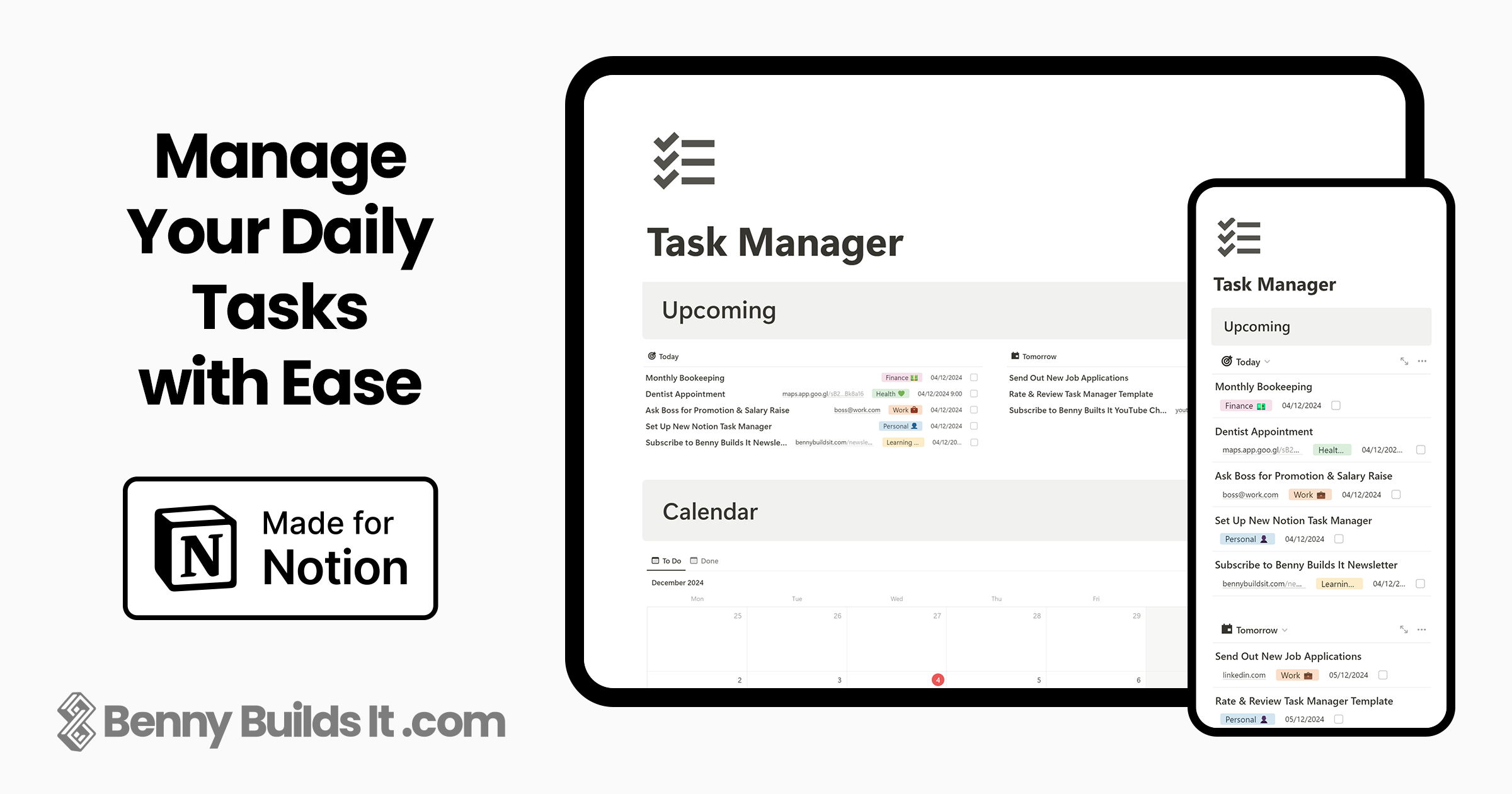 Notion task manager template benny builds it